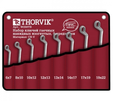 products/Набор гаечных накидных изогнутых ключей Thorvik W2S8TB серии ARC, 6-22 мм, 8 предметов