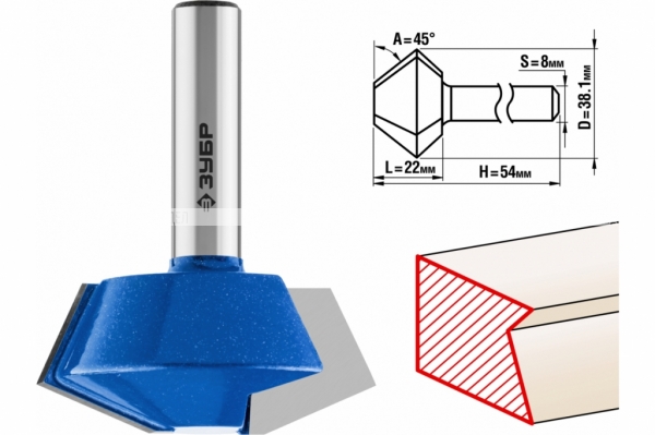ЗУБР 38.1x22мм, фреза кромочная конусная 28725-38.1-45