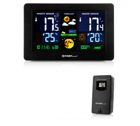 products/Метеостанция FIRST, цветной LED-диспл., USB-зарядка устройств, беспроводной датчик.Черный, FA-2461-4 Black