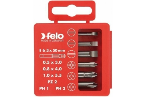 products/Набор бит шлицевых плоских, PZ2 и PH1-2 50 мм в упаковке, 6 шт Felo 03092516