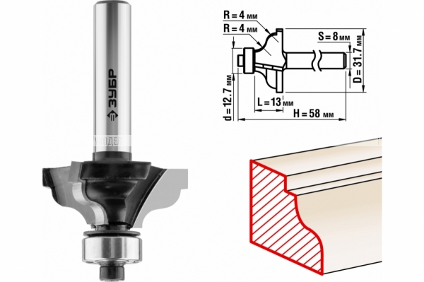 ЗУБР 28,6x13мм, радиус 4мм, фреза кромочная калевочная №3 28786-31.7