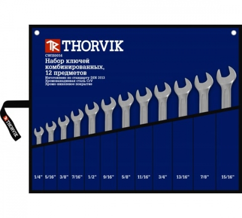 products/Набор ключей гаечных комбинированных дюймовых Thorvik CWIS0012 1/4"-15/16" 12 предметов в сумке