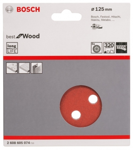 products/5 шлифлистов ?125мм K320 Best for Wood+Paint 2608605074