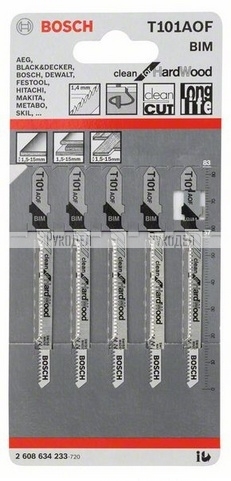 5 ЛОБЗИКОВЫХ ПИЛОК Т 101 AOF, BIM 2608634233