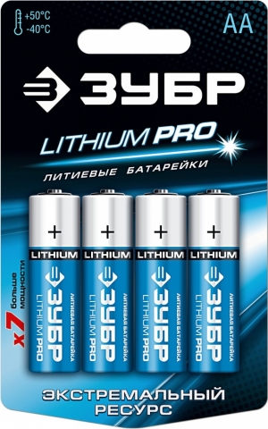 products/Батарейка ЗУБР "Lithium PRO" 59202-4C, литиевая Li-FeS2, "AA", 1,5 В, 4шт 