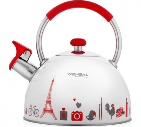products/Чайник со свистком VENSAL Paris 2.5 л, ручка из нержавеющей стали и силикона VS3001