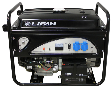 products/Бензиновый генератор LIFAN 6500E (5GF-4, 220В, 5/5,5 кВт, 4-х тактный, бензиновый, одноцилиндровый, с воздушным охлаждением, 13 л.с., объем 389см³, Ручной/электрический стартер, 80 кг)