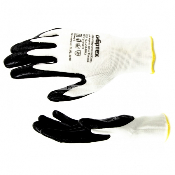 Перчатки полиэфирные с черным нитрильным покрытием , размер L, 15 класс вязки, Сибртех, 67861