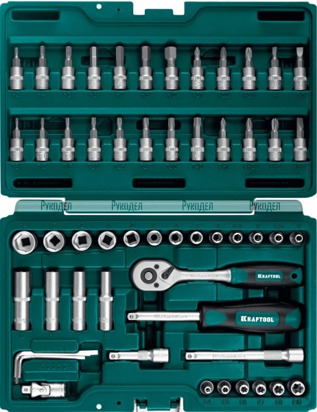Универсальный набор инструмента, 57 предметов KRAFTOOL  X-Drive, 1/4", 27885-H57