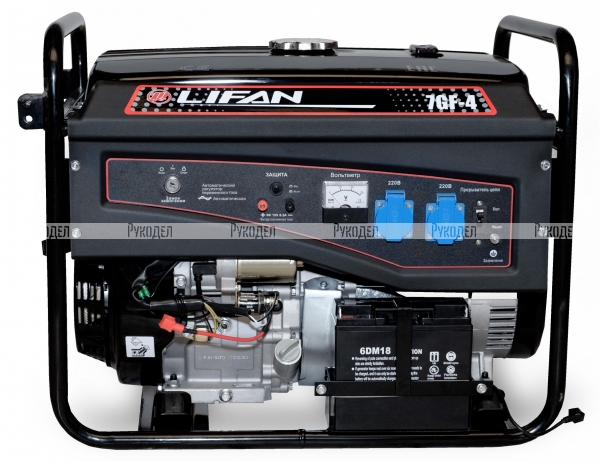 Генератор бензиновый LIFAN 7500E (7GF-4, 220В, 7/7,5 кВт, 4-х тактный, бензиновый, одноцилиндровый, с воздушным охлаждением, 17 л.с., объем 445см³, электрозапуск, 90 кг)