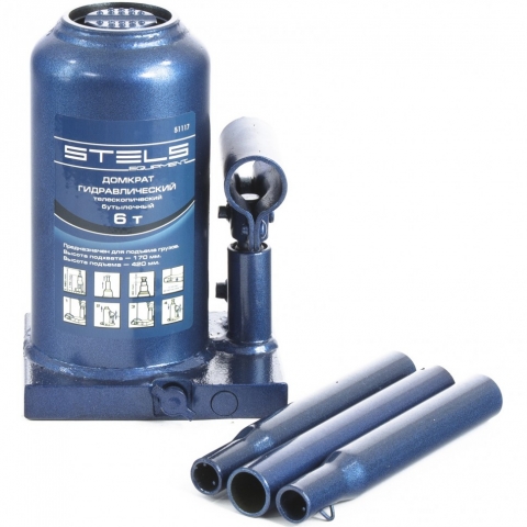 products/Домкрат гидравлический бутылочный телескопический, 6 т, H подъема 170-420 мм Stels (51117)