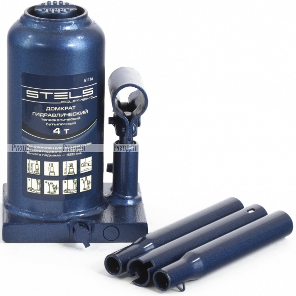 Домкрат гидравлический бутылочный телескопический, 4 т, H подъема 170-420 мм Stels (51116)