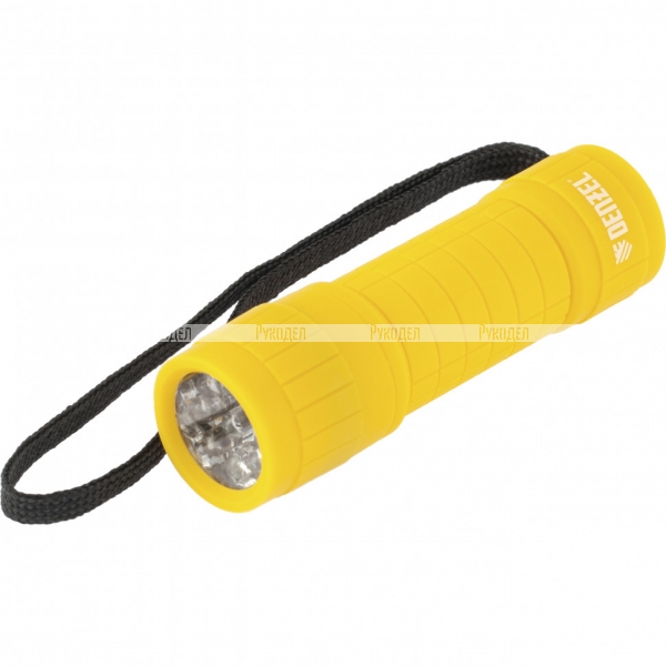 Фонарь светодиодный, желтый корпус с мягким покрытием, 9 Led, 3хААА Denzel, 92613