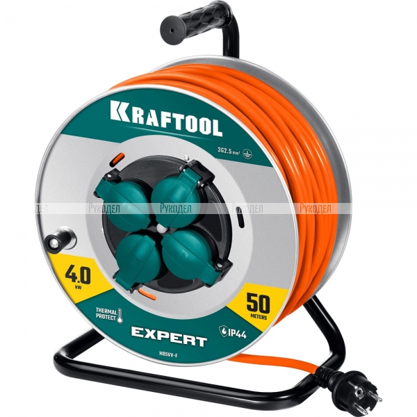 Силовой удлинитель на стальной катушке KRAFTOOL EXPERT 50м, арт. 55089-50