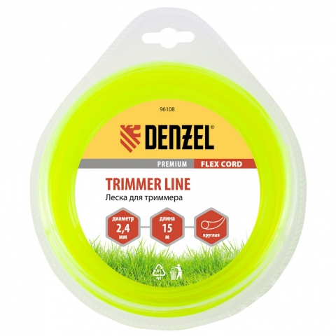 products/Леска для триммера, круглая 2,4 мм х 15 м, блистер Flex cord Denzel, 96108