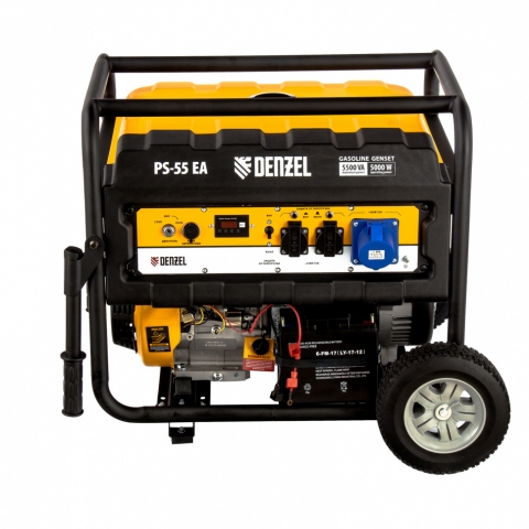 products/Генератор бензиновый PS 55 EA, 5.5 кВт, 230 В, 25 л, коннектор автоматики, электростартер Denzel (946874)