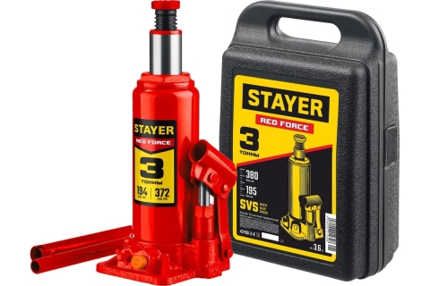 products/Бутылочный гидравлический домкрат STAYER Red Force 3т, 194-372 мм в кейсе 43160-3-K_z01