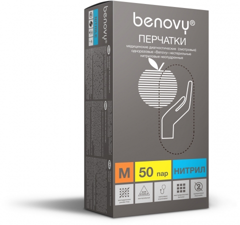 products/Перчатки BENOVY™ нитриловые 4,4гр. (50 пар), голубой, Факел арт. 87473782