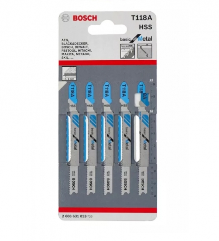 products/Набор пилок для лобзика BOSCH T 118 A HSS, рабочая длина 67 мм