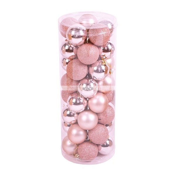 Набор ёлочных шаров, пластик, розовый микс, 40 шт. в упаковке, Winter Glade, арт. 60140G205
