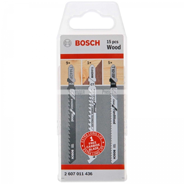 Набор пилок для лобзика по дереву (15 шт.) Bosch 2607011436