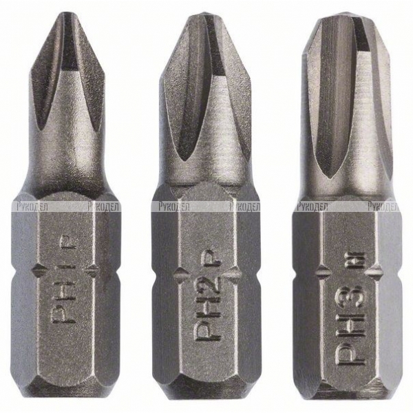 Набор из 3 насадок-бит Bosch Standard (PH) PH1; PH2; PH3; 25 mm (арт. 2609255964)