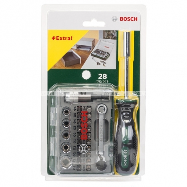 Мини-набор Bosch из 27 шт. с ключом-трещоткой и ручной отверткой (арт. 2607017331)