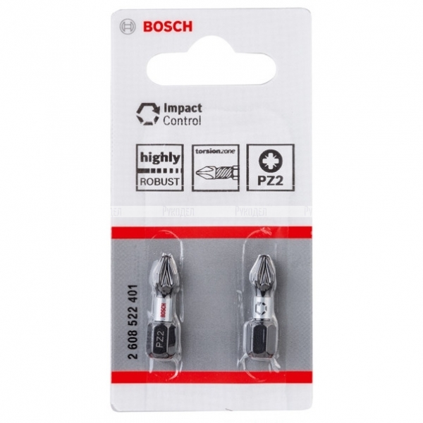 Бита винтоверта Bosch PZ2 25 мм (2 шт.) (арт. 2608522401)