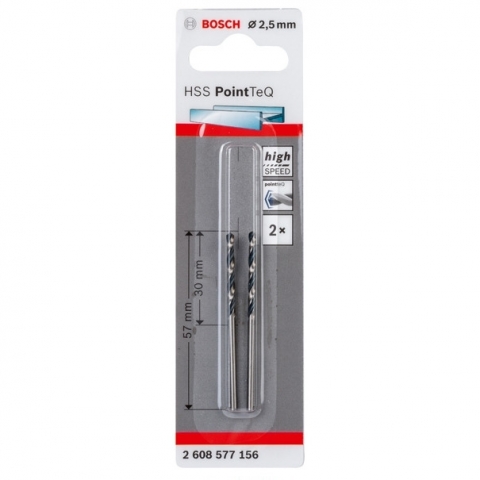 products/Спиральное сверло Bosch HSS PointTeQ 2.5 мм DIN 338 (135 град.) по металлу (арт. 2608577156)