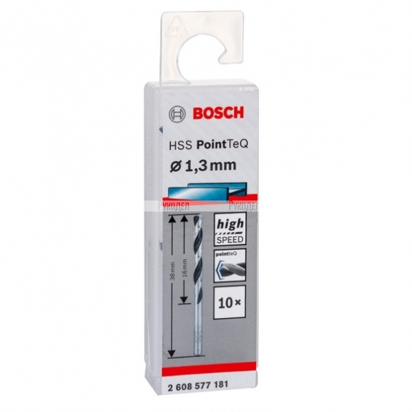 Спиральное сверло Bosch HSS PointTeQ 1.3 мм DIN 338 (135 град.) по металлу (10 шт.) (арт.2608577181)