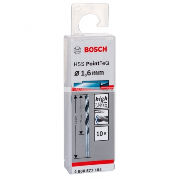 Спиральное сверло Bosch HSS PointTeQ 1.6 мм DIN 338 (135 град.) по металлу (10 шт.) (арт. 2608577184)