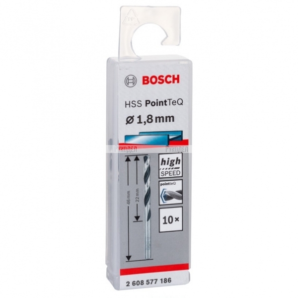 Спиральное сверло Bosch HSS PointTeQ 1.8 мм DIN 338 (135 град.) по металлу (10 шт.) (арт.2608577186)