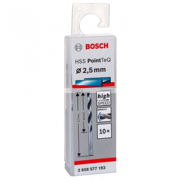 Спиральное сверло Bosch HSS PointTeQ 2.5 мм DIN 338 (135 град.) по металлу (10 шт.) (арт. 2608577193)