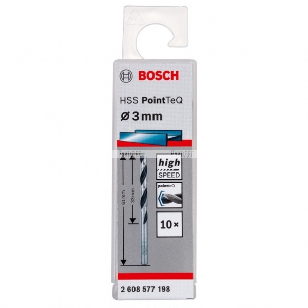 Спиральное сверло Bosch HSS PointTeQ 3.0 мм DIN 338 (135 град.) по металлу (10 шт.) (арт. 2608577198)