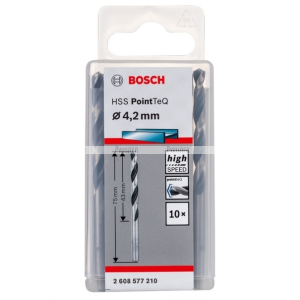 Спиральное сверло Bosch HSS PointTeQ 4.2 мм DIN 338 (135 град.) по металлу (10 шт.) (арт. 2608577210)