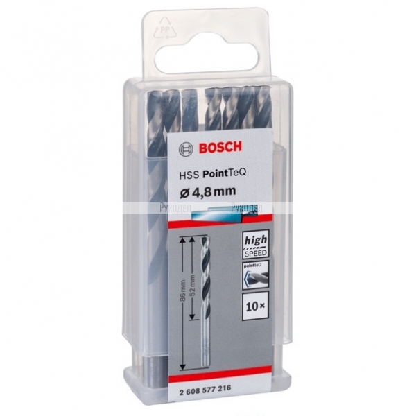 Спиральное сверло Bosch HSS PointTeQ 4.8 мм DIN 338 (135 град.) по металлу (10 шт.) (арт. 2608577216)