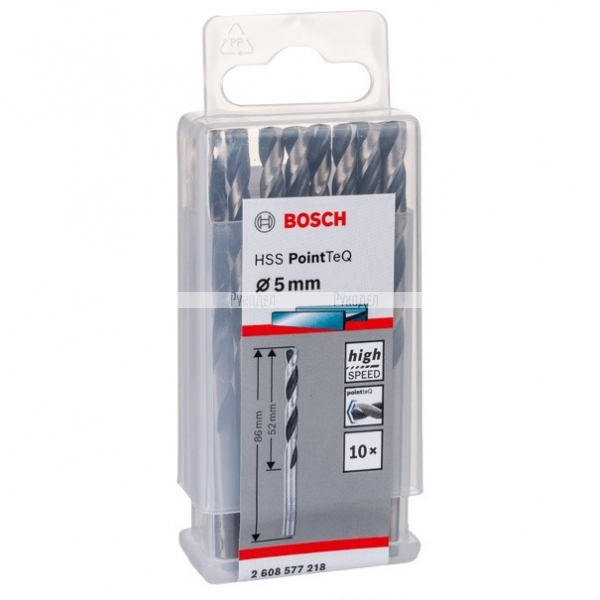 Спиральное сверло Bosch HSS PointTeQ 5.0 мм DIN 338 (135 град.) по металлу (10 шт.) (арт. 2608577218)