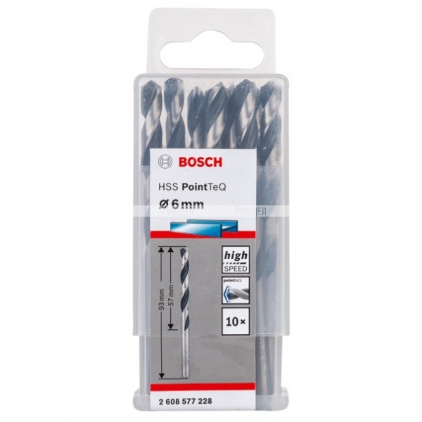 Спиральное сверло Bosch HSS PointTeQ 6.0 мм DIN 338 (135 град.) по металлу (10 шт.) (арт. 2608577228)