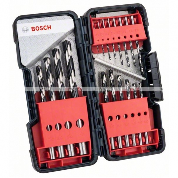 Набор спиральных сверл Bosch HSS PointTeQ DIN 338 ToughBox (135 град.) по металлу (18 шт.) (арт. 2608577350)