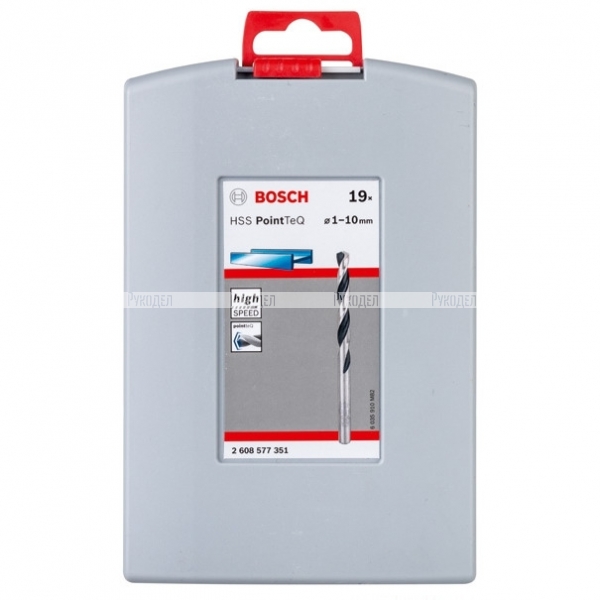 Набор спиральных сверл Bosch HSS PointTeQ 1-10 мм DIN 338 (135 град.) (19 шт.) (арт. 2608577351)