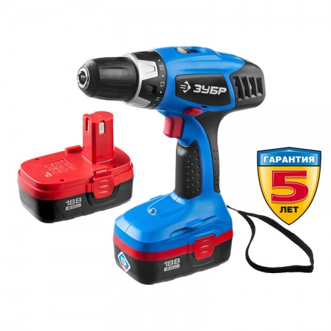 products/Аккумуляторная дрель-шуруповерт Зубр ЗДА-18-2 КИН20, 18 В, Ni-Cd, 2 АКБ