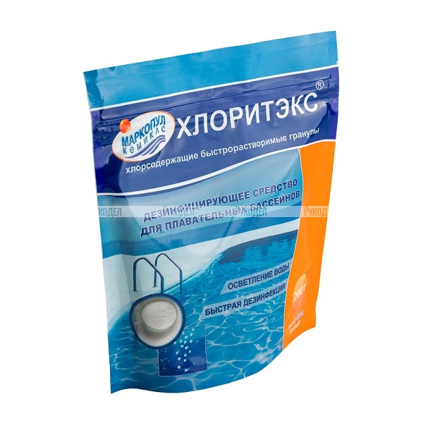 Гранулы для текущей и ударной дезинфекции воды Маркопул Кемиклс ХЛОРИТЭКС 0.2 кг, пакет 81006