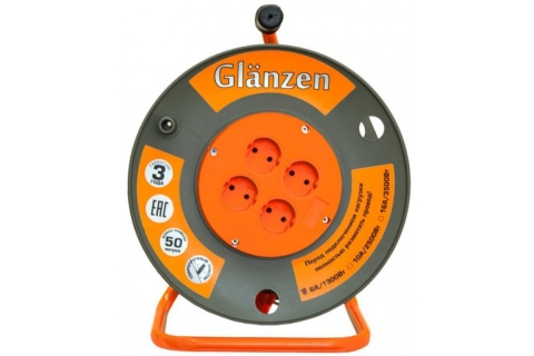 products/Удлинитель силовой на катушке GLANZEN 4 гн. ПВС 2х1 (ЕВ-50-003), 00012290