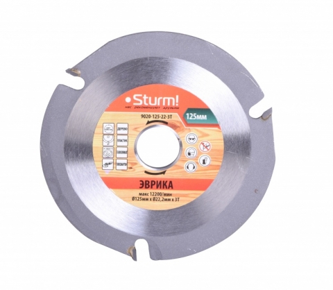 products/9020-125-22-3T Эврика Пильный диск по дереву для УШМ, размер 125x22x3 зуба, Sturm! STURM