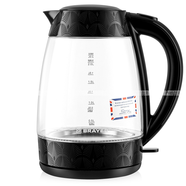 Электрический чайник BRAYER 1024BR-BK 2200 Вт, 2.0 л, стеклянный корпус, арт. BR1024BK
