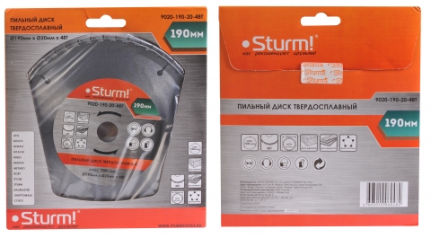 products/9020-190-20-48T Пильный диск, размер 190x20/16x48 зубьев, твердосплавные напайки Sturm!