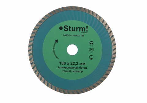 products/9020-04-180x22-TW Алмазный диск, сухая/влажная резка Turbo Wave 180мм Sturm!