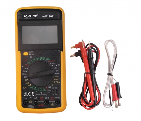 products/MM12011 Мультиметр Sturm изм: напряжение, ток, сопротивление, температура, емкость; питание 9V