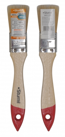 products/9040-21-025 Кисть плоская "Standart" 1" (25мм), натуральная щетина, деревянная ручка, Sturm!