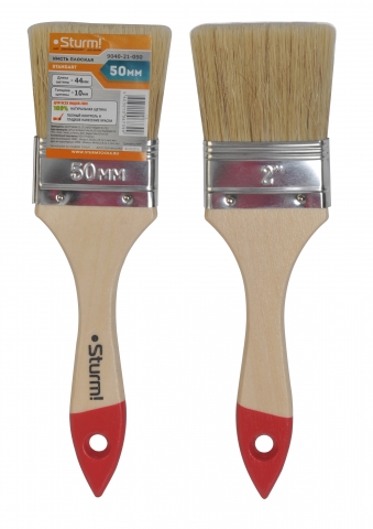 products/9040-21-050 Кисть плоская "Standart" 2" (50мм), натуральная щетина, деревянная ручка, Sturm!